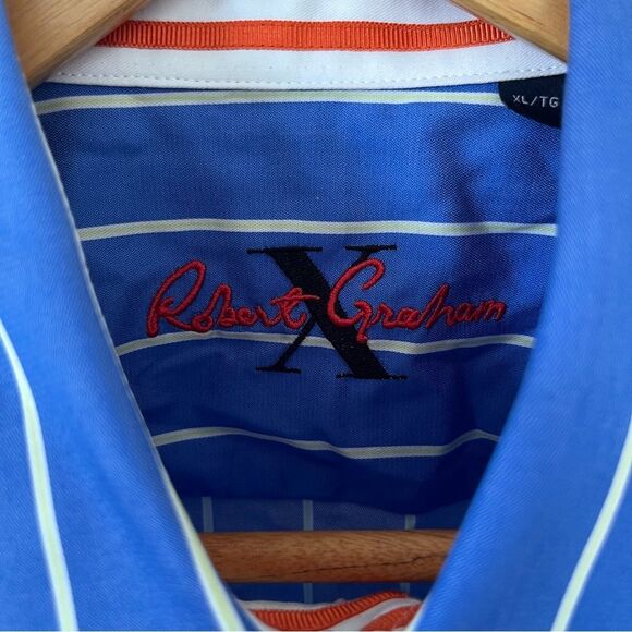 Robert Graham NWT "Aruba" Blue White Stripe Cotton Button Down Dress Shirt - Picture 6 of 16